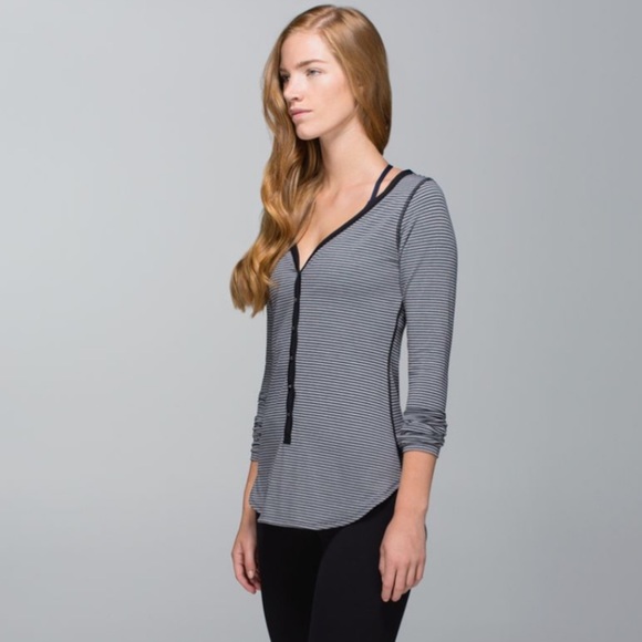 lululemon athletica Tops - Lululemon Awesoma Henley Hyper Stripe Black Heathered Slate